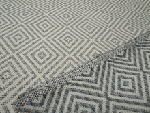 Load image into Gallery viewer, Designer Ivory Beige Blue Geometric Diamond Pattern Woven Performance Upholstery Fabric