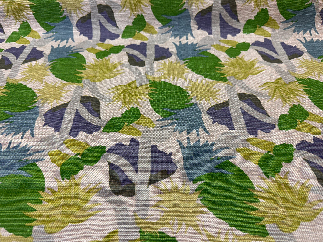 Cactus Flower Linen Fabric in the Green By Christopher Farr Cloth