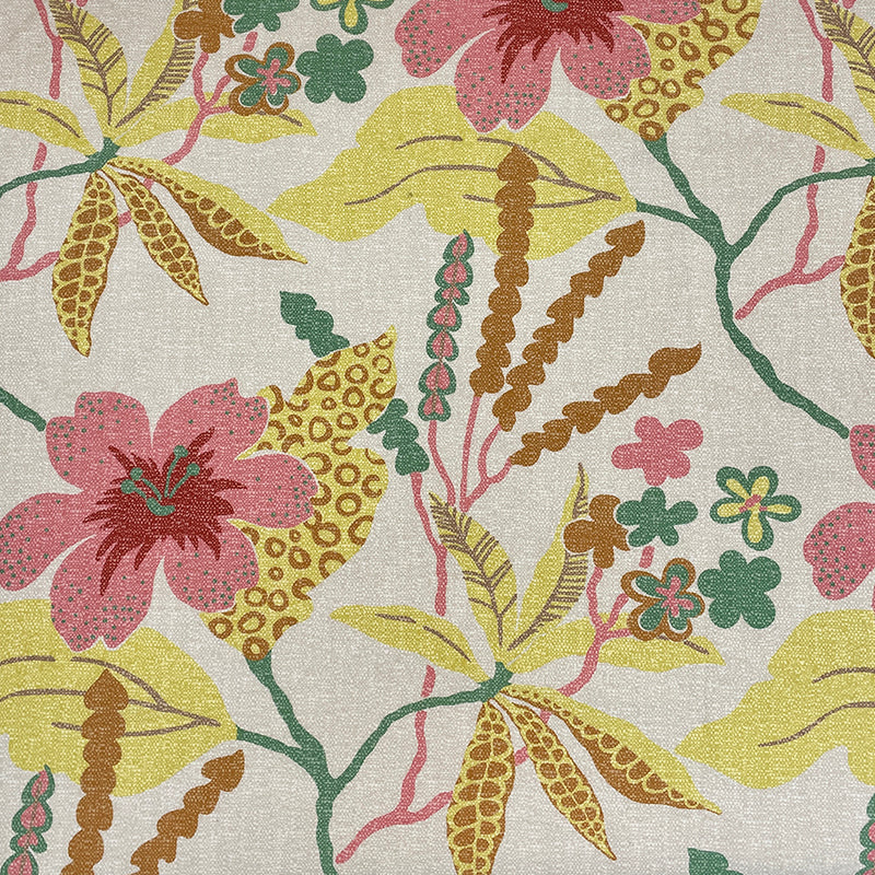 Opuzen Botanical Mirabell Limone Pink Teal Mustard Floral Outdoor Upholstery Fabric.