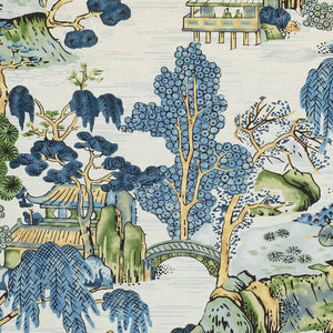 Set of Two Made to Order Thibaut Asian Scenic Side Drapery Panels