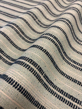 Load image into Gallery viewer, Peter Dunham Majorelle Ocean Homespun Ticking Stripe Pattern Navy Blue Cream Performance Woven Fabric STA 6401
