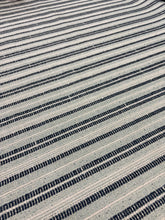 Load image into Gallery viewer, Peter Dunham Majorelle Ocean Homespun Ticking Stripe Pattern Navy Blue Cream Performance Woven Fabric STA 6401
