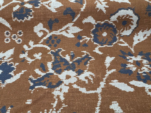 1.5 Yards Virginia Kraft Textiles Hana Caramel Navy Digital Japanese Flower Printed Cotton Home Decor Fabric STA 6213