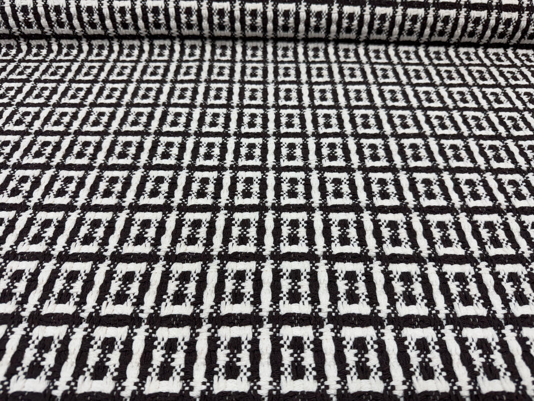 Dedar Crochet Home Sweet Home Ebano Brown White Macro Tweed Knitted Jacquard Pattern Heavy Duty Woven Upholstery Fabric