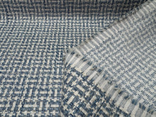 Load image into Gallery viewer, Designer French Blue White Basketweave Durable Water Resistant Woven upholstery Fabric