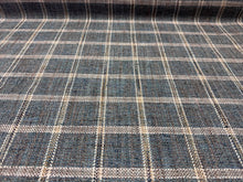 Load image into Gallery viewer, Magnolia Oliver Bluestone Classic Check Pattern Various Shades Blue Gray Beige White Woven Textured Upholstery Fabric