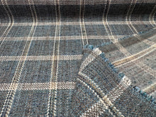 Load image into Gallery viewer, Magnolia Oliver Bluestone Classic Check Pattern Various Shades Blue Gray Beige White Woven Textured Upholstery Fabric