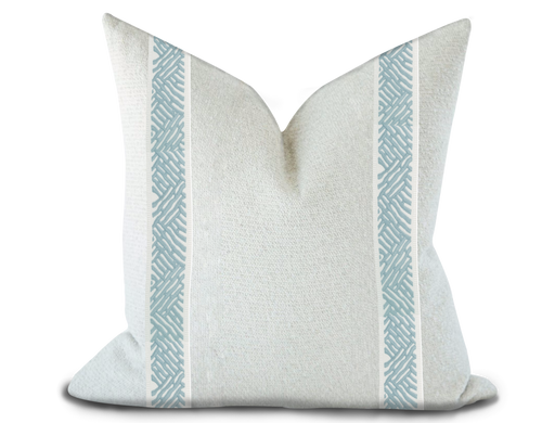 Custom Made Pillow Cover with Thibaut Cobble Hill Tape in Mist / Self-Piping