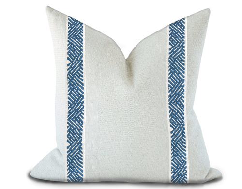 Custom Made Pillow Cover with Thibaut Cobble Hill Tape in Bermuda / Self-Piping
