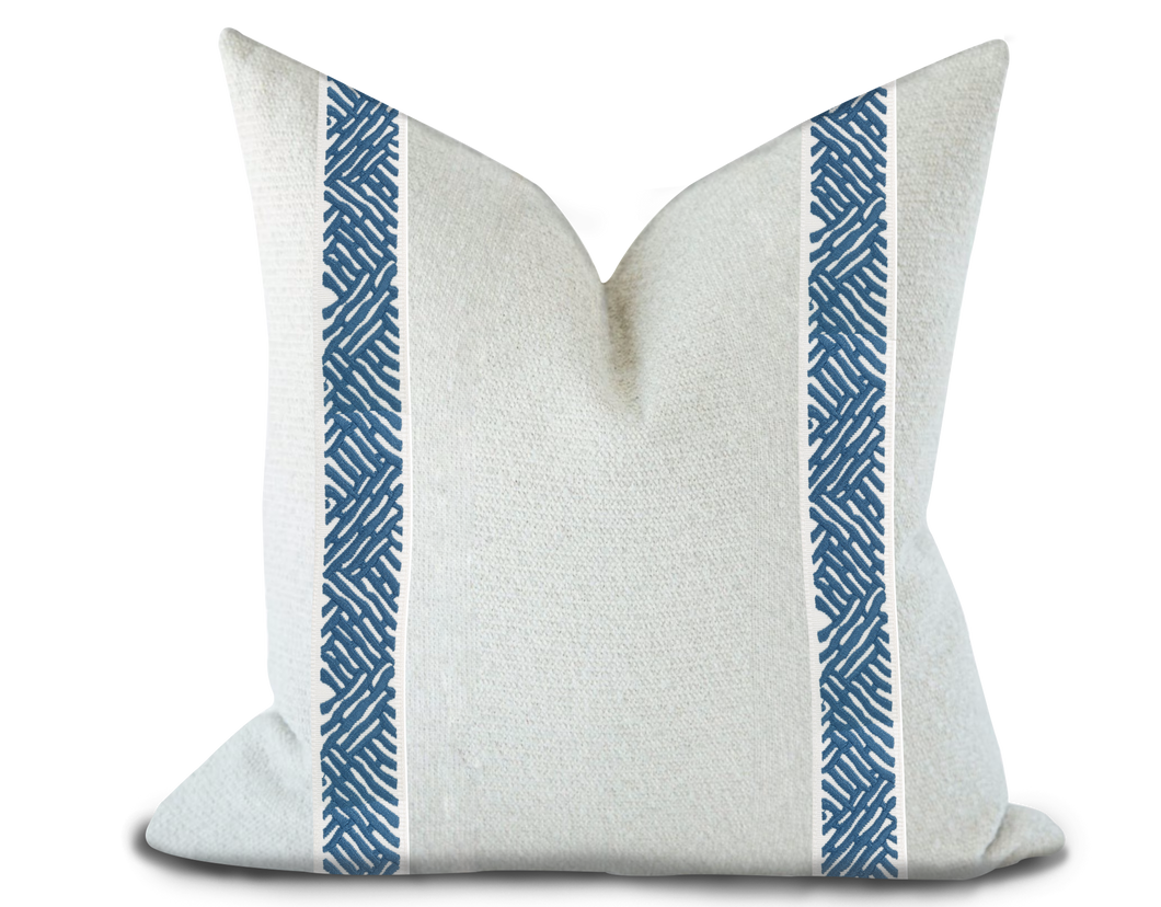 Custom Made Pillow Cover with Thibaut Cobble Hill Tape in Bermuda / Self-Piping