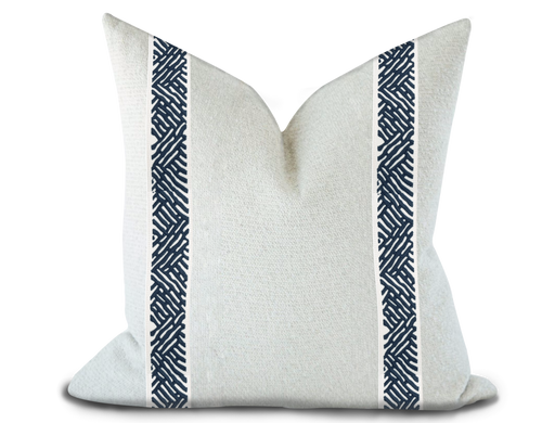 Custom Made Pillow Cover with Thibaut Cobble Hill Tape in Navy / Self-Piping
