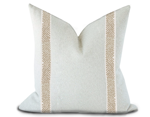 Custom Made Pillow Cover with Thibaut Cobble Hill Tape in Linen / Self-Piping