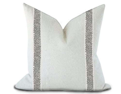 Custom Made Pillow Cover with Thibaut Cobble Hill Tape in Platinum/ Self-Piping