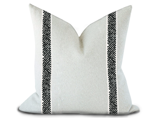 Custom Made Pillow Cover with Thibaut Cobble Hill Tape in Onyx / Self-Piping