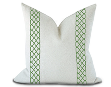 Load image into Gallery viewer, Custom Made Pillow Cover with Thibaut Ripley Applique Tape in Kelly / Self-Piping