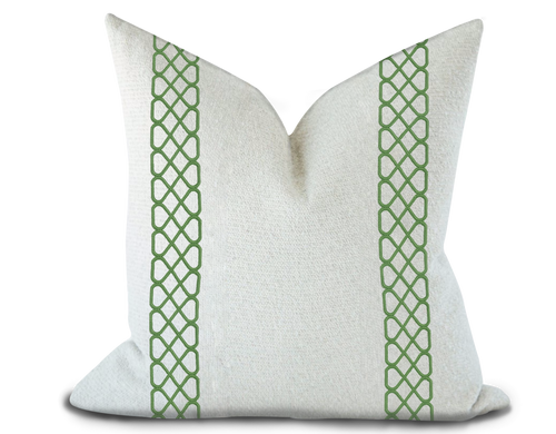 Custom Made Pillow Cover with Thibaut Ripley Applique Tape in Kelly / Self-Piping
