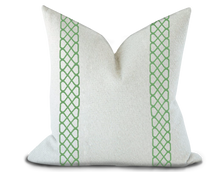 Load image into Gallery viewer, Custom Made Pillow Cover with Thibaut Ripley Applique Tape in Spring / Self-Piping