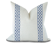 Load image into Gallery viewer, Custom Made Pillow Cover with Thibaut Ripley Applique Tape in Bermuda / Self-Piping