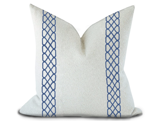 Custom Made Pillow Cover with Thibaut Ripley Applique Tape in Bermuda / Self-Piping