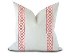 Load image into Gallery viewer, Custom Made Pillow Cover with Thibaut Ripley Applique Tape in Coral / Self-Piping