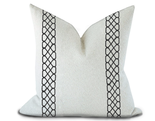 Custom Made Pillow Cover with Thibaut Ripley Applique Tape in Onyx / Self-Piping