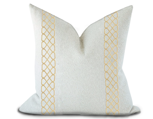 Custom Made Pillow Cover with Thibaut Ripley Applique Tape in Sunshine / Self-Piping