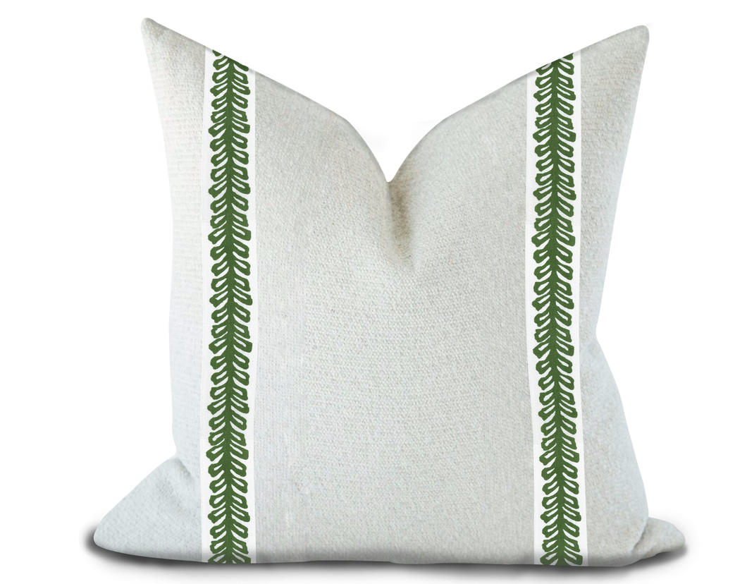 Custom Made Pillow Cover with Thibaut Lenox Tape in Kelly / Self-Piping