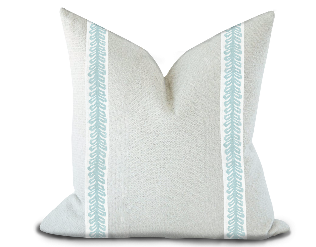 Custom Made Pillow Cover with Thibaut Lenox Tape in Mist / Self-Piping