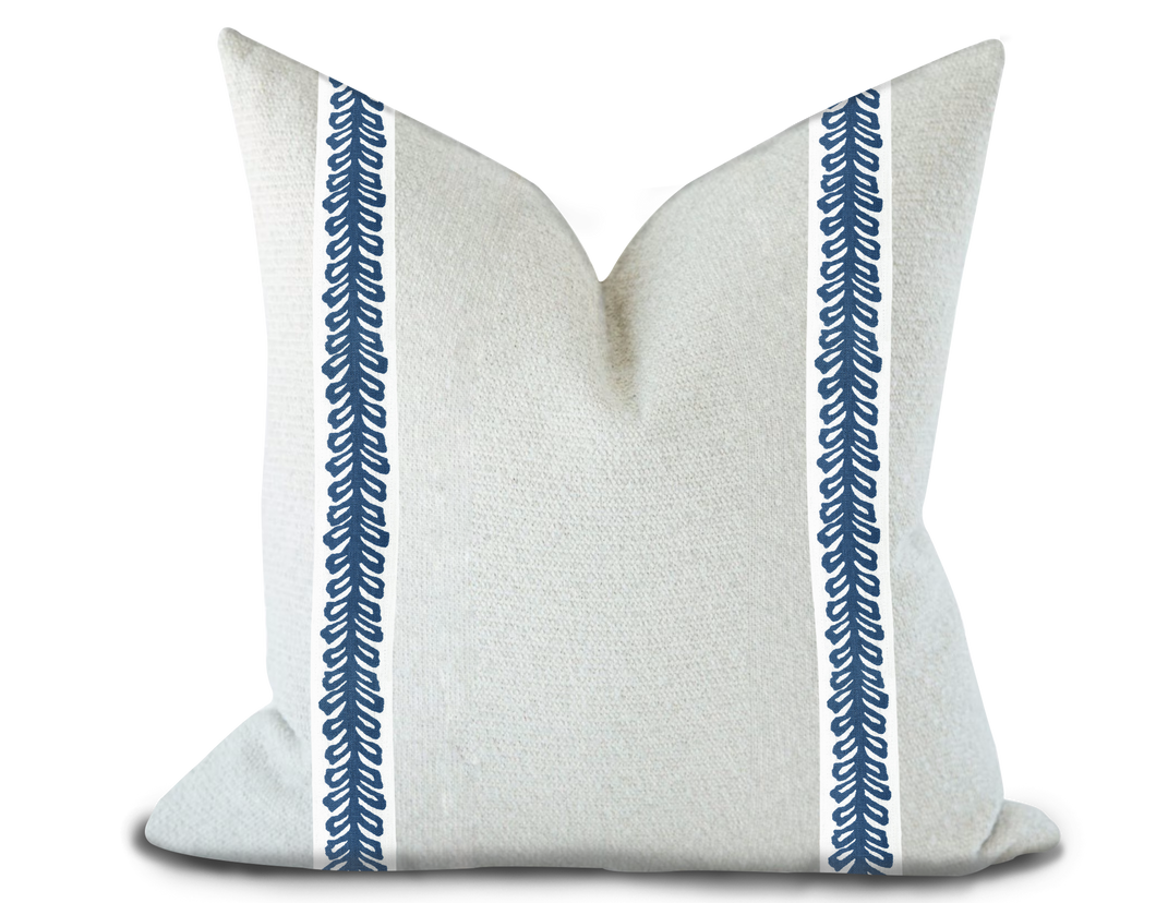 Custom Made Pillow Cover with Thibaut Lenox Tape in Bermuda / Self-Piping