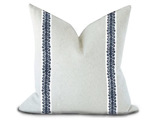 Custom Made Pillow Cover with Thibaut Lenox Tape in Navy/ Self-Piping