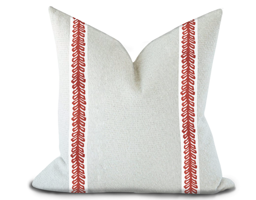 Custom Made Pillow Cover with Thibaut Lenox Tape in Cranberry / Self-Piping
