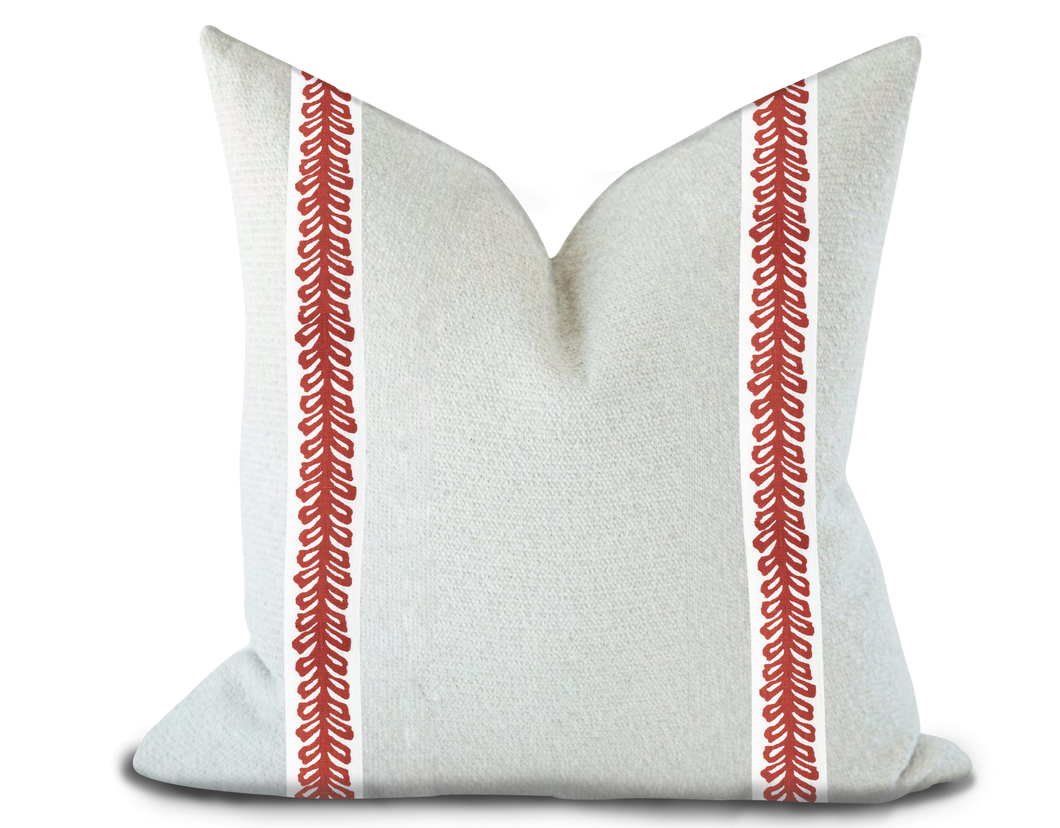 Custom Made Pillow Cover with Thibaut Lenox Tape in Cranberry / Self-Piping