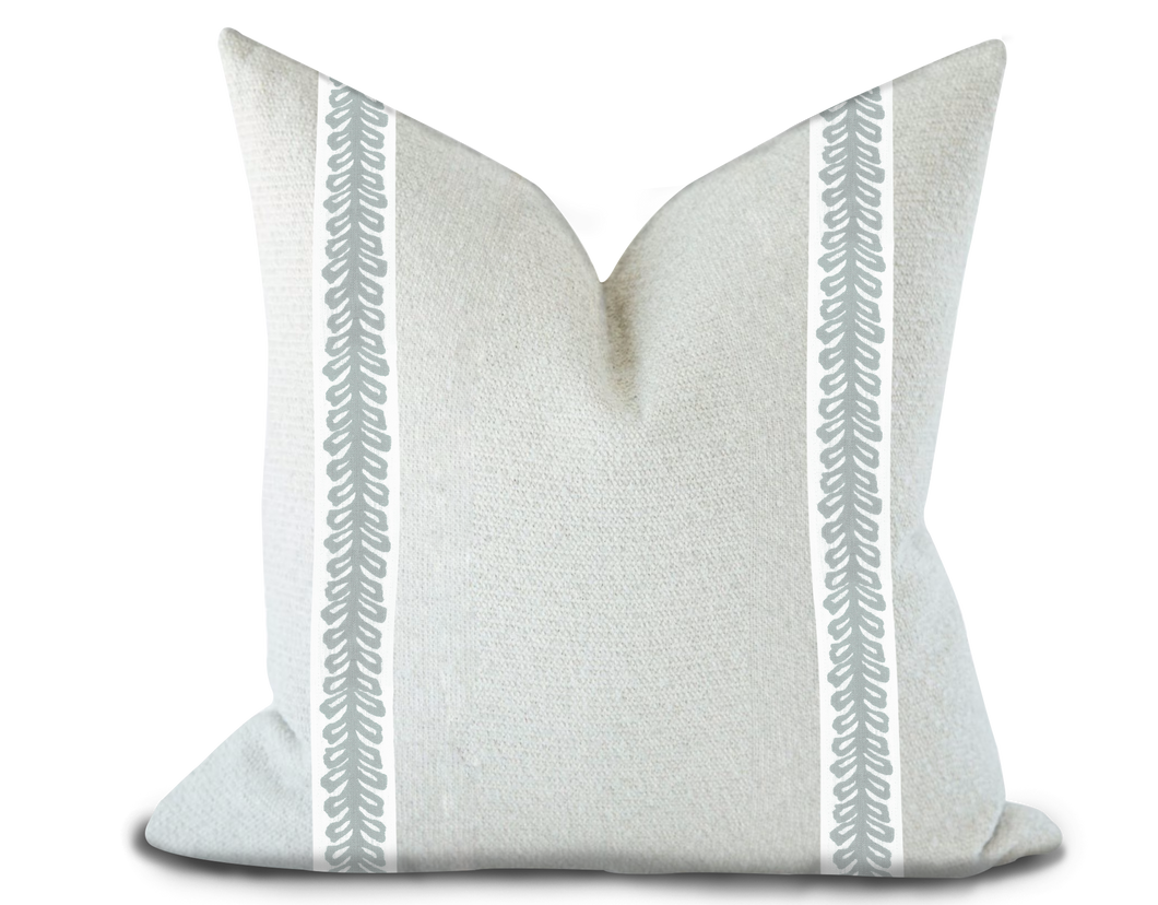 Custom Made Pillow Cover with Thibaut Lenox Tape in Platinum / Self-Piping