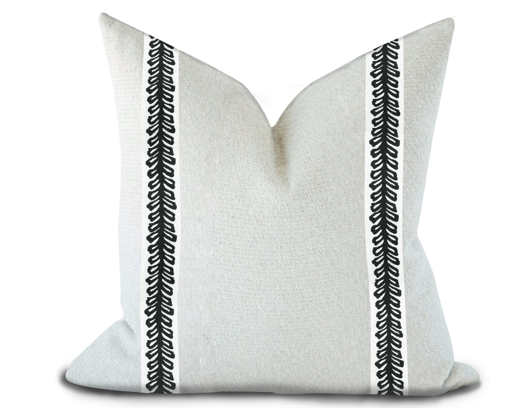 Custom Made Pillow Cover with Thibaut Lenox Tape in Onyx / Self-Piping
