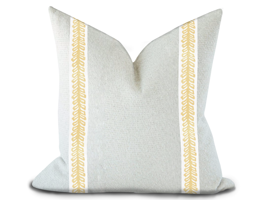 Custom Made Pillow Cover with Thibaut Lenox Tape in Sunshine / Self-Piping