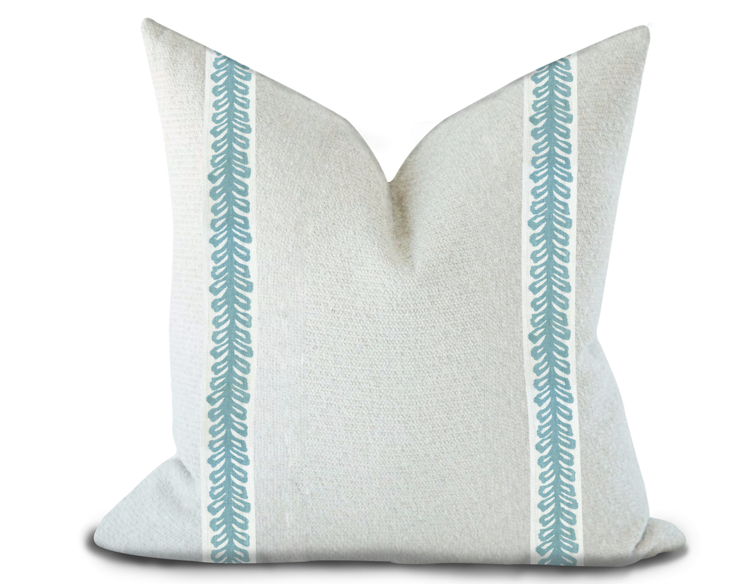Custom Made Pillow Cover with Thibaut Lenox Tape in Sky / Self-Piping