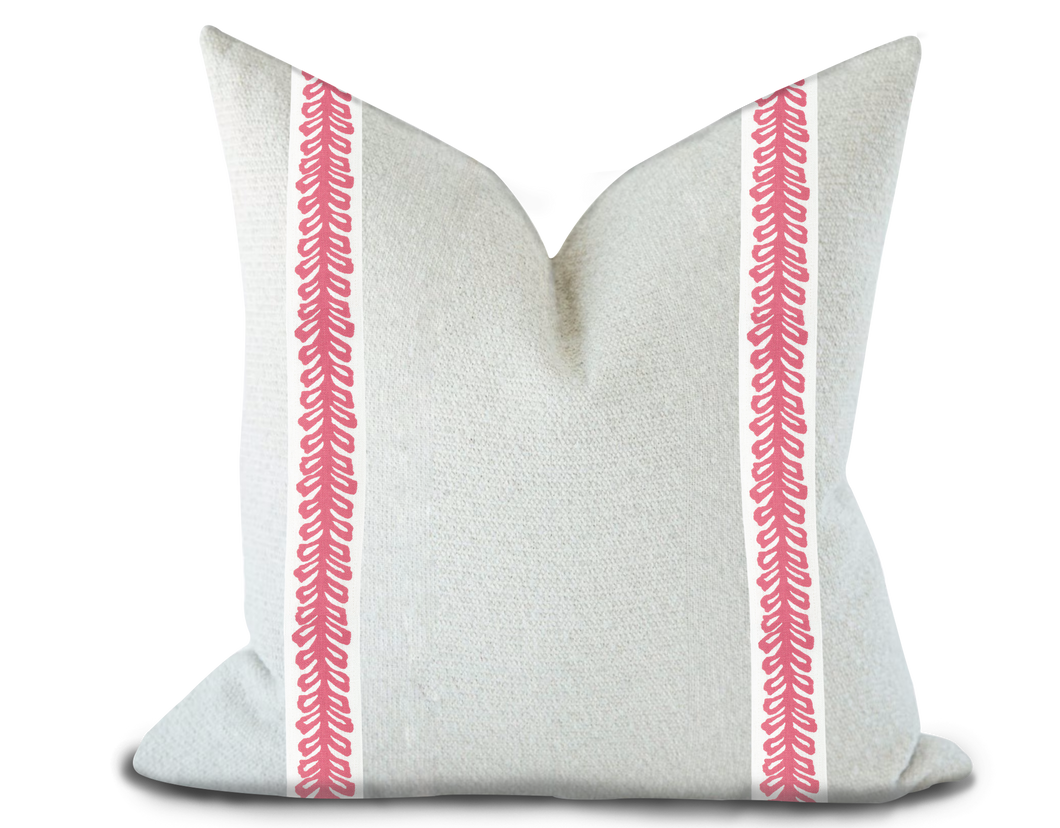Custom Made Pillow Cover with Thibaut Lenox Tape in Peony / Self-Piping