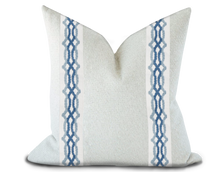 Load image into Gallery viewer, Custom Made Pillow Cover with Thibaut Hartney Tape in Sky and Bermuda / Self-Piping