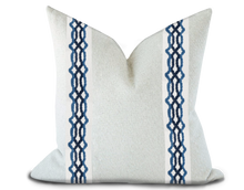 Load image into Gallery viewer, Custom Made Pillow Cover with Thibaut Hartney Tape in Bermuda and Navy / Self-Piping
