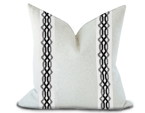 Custom Made Pillow Cover with Thibaut Hartney Tape in Flannel and Onyx / Self-Piping
