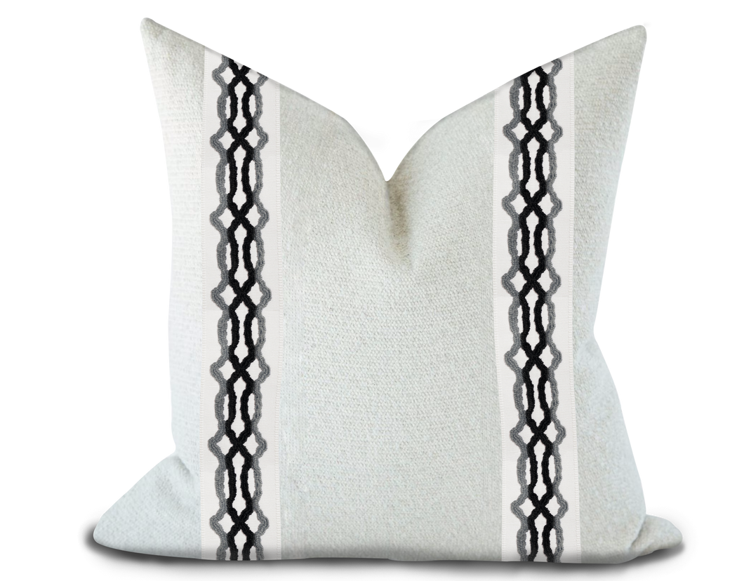 Custom Made Pillow Cover with Thibaut Hartney Tape in Flannel and Onyx / Self-Piping