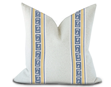 Load image into Gallery viewer, Custom Made Pillow Cover with Thibaut Avenue Tape in Sunshine and Sky / Self-Piping