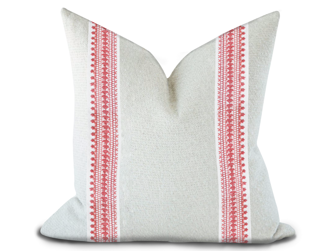 Custom Made Pillow Cover with Thibaut Norway Tape in Peony / Self-Piping