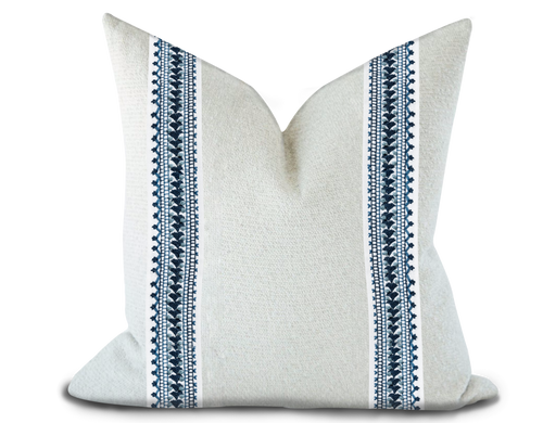 Custom Made Pillow Cover with Thibaut Norway Tape in Navy / Self-Piping