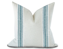 Load image into Gallery viewer, Custom Made Pillow Cover with Thibaut Norway Tape in Ocean / Self-Piping