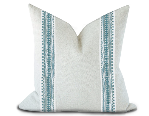 Custom Made Pillow Cover with Thibaut Norway Tape in Ocean / Self-Piping