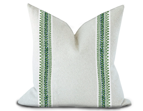 Custom Made Pillow Cover with Thibaut Norway Tape in Kelly / Self-Piping