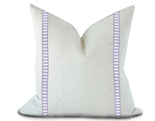 Custom Made Pillow Cover with Thibaut Dash Tape in White on Lilac / Self-Piping