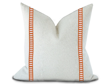 Load image into Gallery viewer, Custom Made Pillow Cover with Thibaut Dash Tape in White on Mandarin / Self-Piping