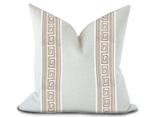Load image into Gallery viewer, Custom Made Pillow Cover with Thibaut Avenue Tape in Linen and Stone / Self-Piping